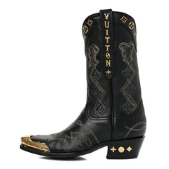 Calfskin LV Texan Mens Rider Boots 7.5 Black Gold