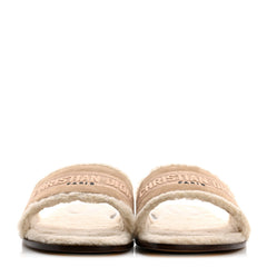 Suede Goatskin Shearling Embroidered Dway Slide Sandals 40.5 Cookie