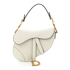 Grained Calfskin Mini Saddle Bag White