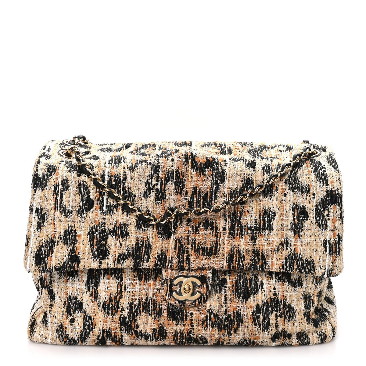 Tweed Mixed Fibers Leopard Print Souplissimo Maxi Flap Brown Black White