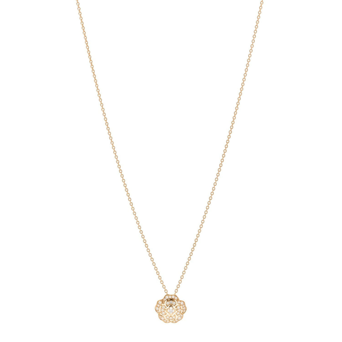 18K Yellow Gold Diamond Bouton de Camelia Pendant Necklace