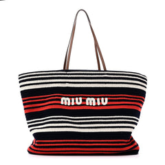 Fabric Crochet Striped Tote Bag Blue Red White