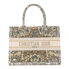 Canvas Embroidered Medium Around The World Book Tote Gold