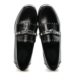 Glazed Calfskin Medor Studded Fringe Womens Destin Loafer 35 Black