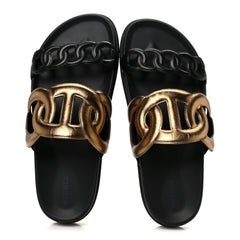 Metallic Nappa Extra Sandals 40 Black Gold