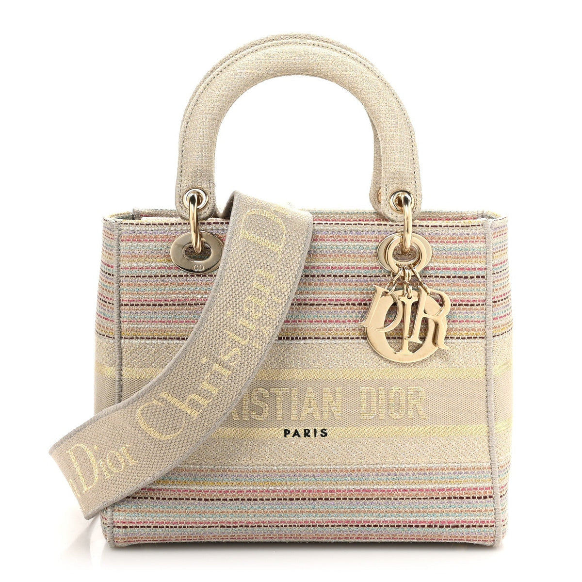 Canvas Embroidered Medium Lady D-Lite Beige Multicolor