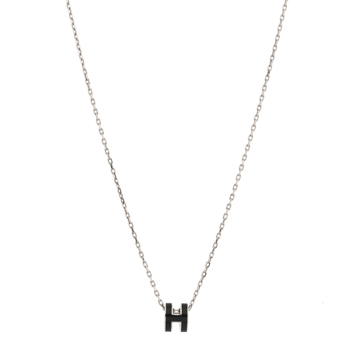 Lacquered Palladium Mini Pop H Pendant Necklace Black