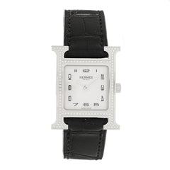 Stainless Steel Alligator Diamond Bezel Mother of Pearl 21mm Heure H Hour Quartz Watch Noir