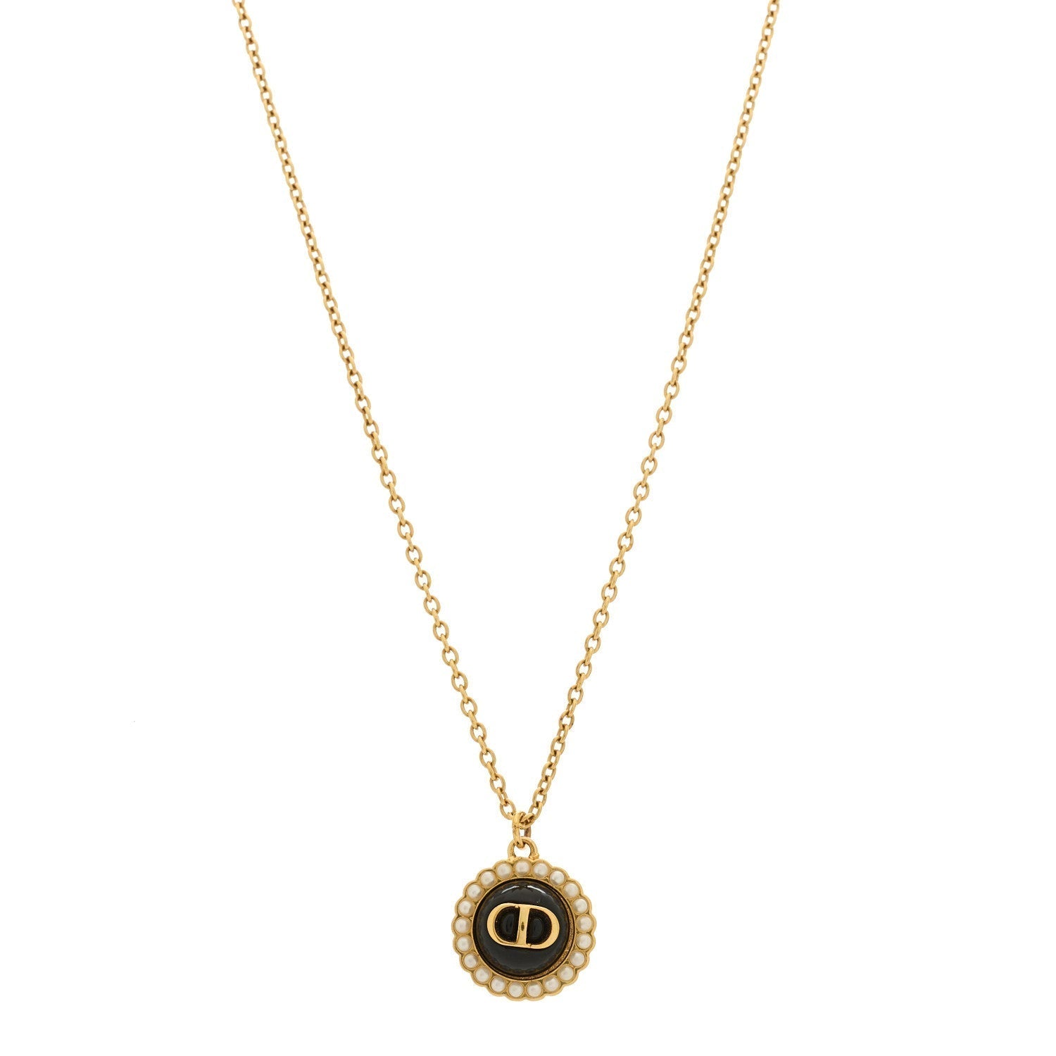 Metal Pearl CD Necklace Gold Black