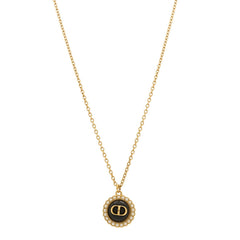 Metal Pearl CD Necklace Gold Black