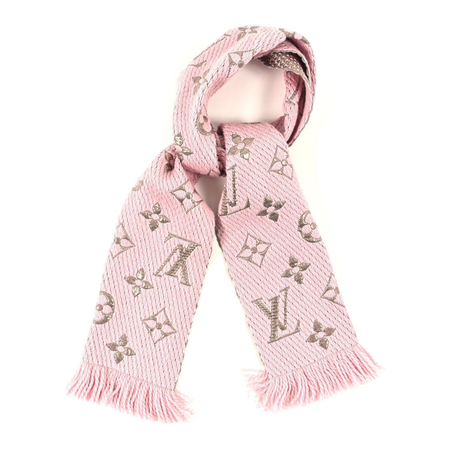 Wool Silk Logomania Shine Scarf Pink