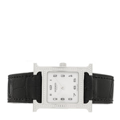 Stainless Steel Alligator Diamond Bezel Mother of Pearl 21mm Heure H Hour Quartz Watch Noir