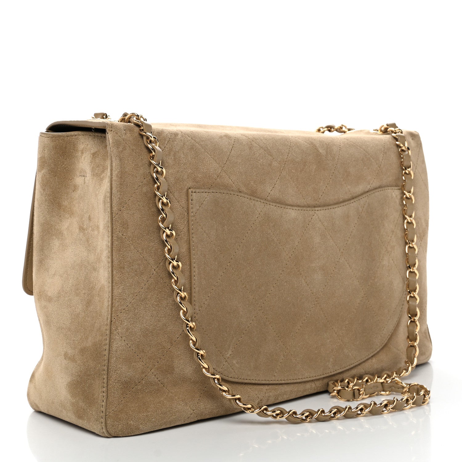 Suede Calfskin Souplissimo Maxi Flap Dark Beige