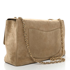 Suede Calfskin Souplissimo Maxi Flap Dark Beige