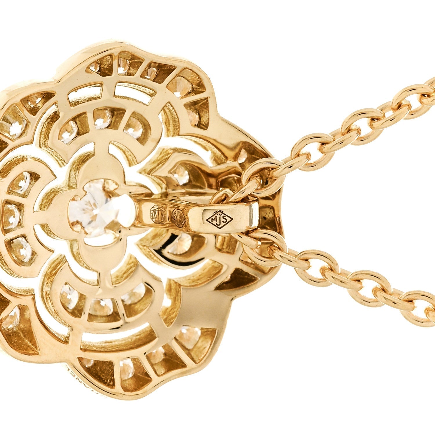 18K Yellow Gold Diamond Bouton de Camelia Pendant Necklace