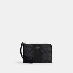 Coach Outlet Corner Zip Wristlet In Signature Canvas With Stripe