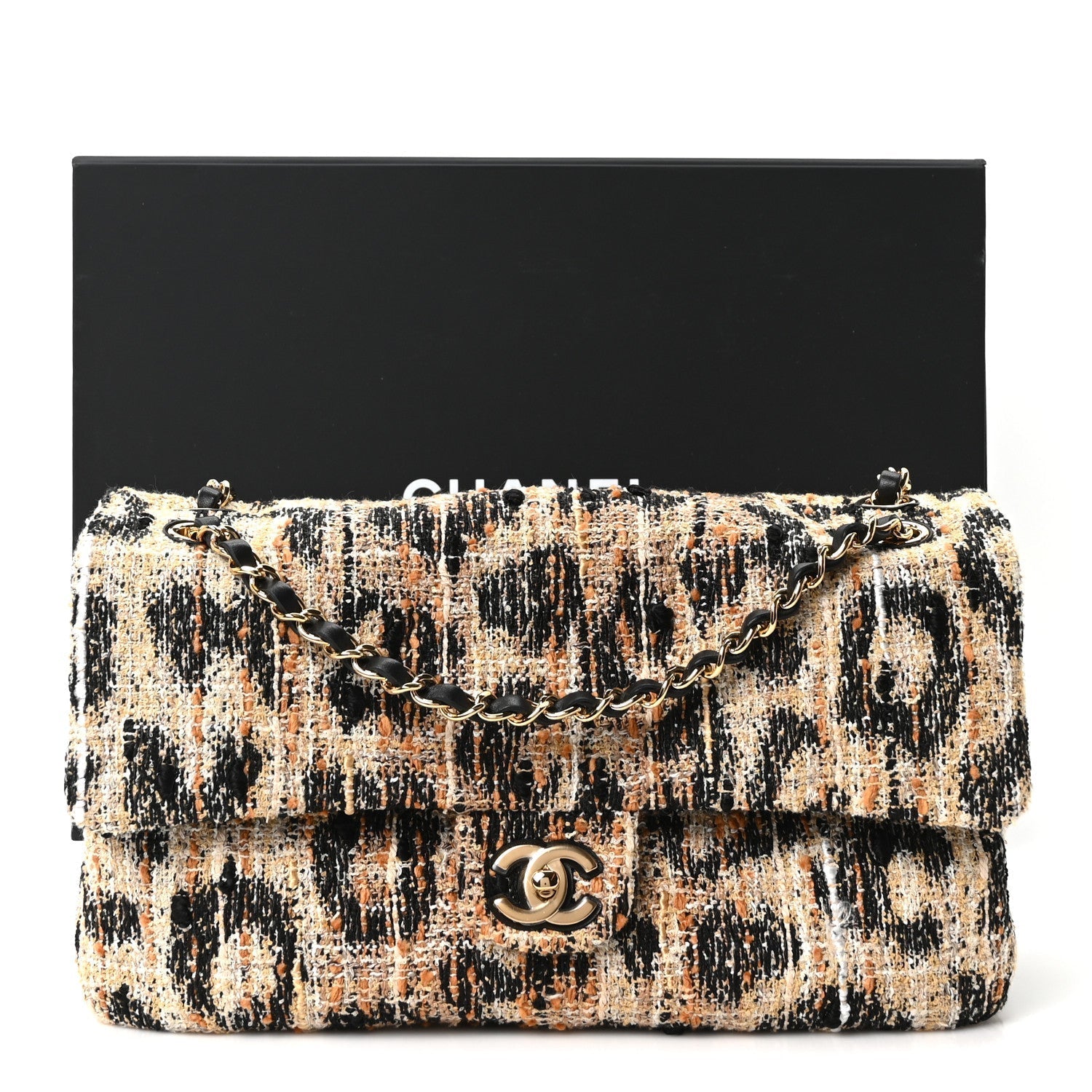 Tweed Mixed Fibers Leopard Print Small Souplissimo Maxi Flap Brown Black White