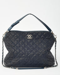 Chanel Navy Quilted Caviar Leather French Riviera 2Way Hobo Shoulder Bag