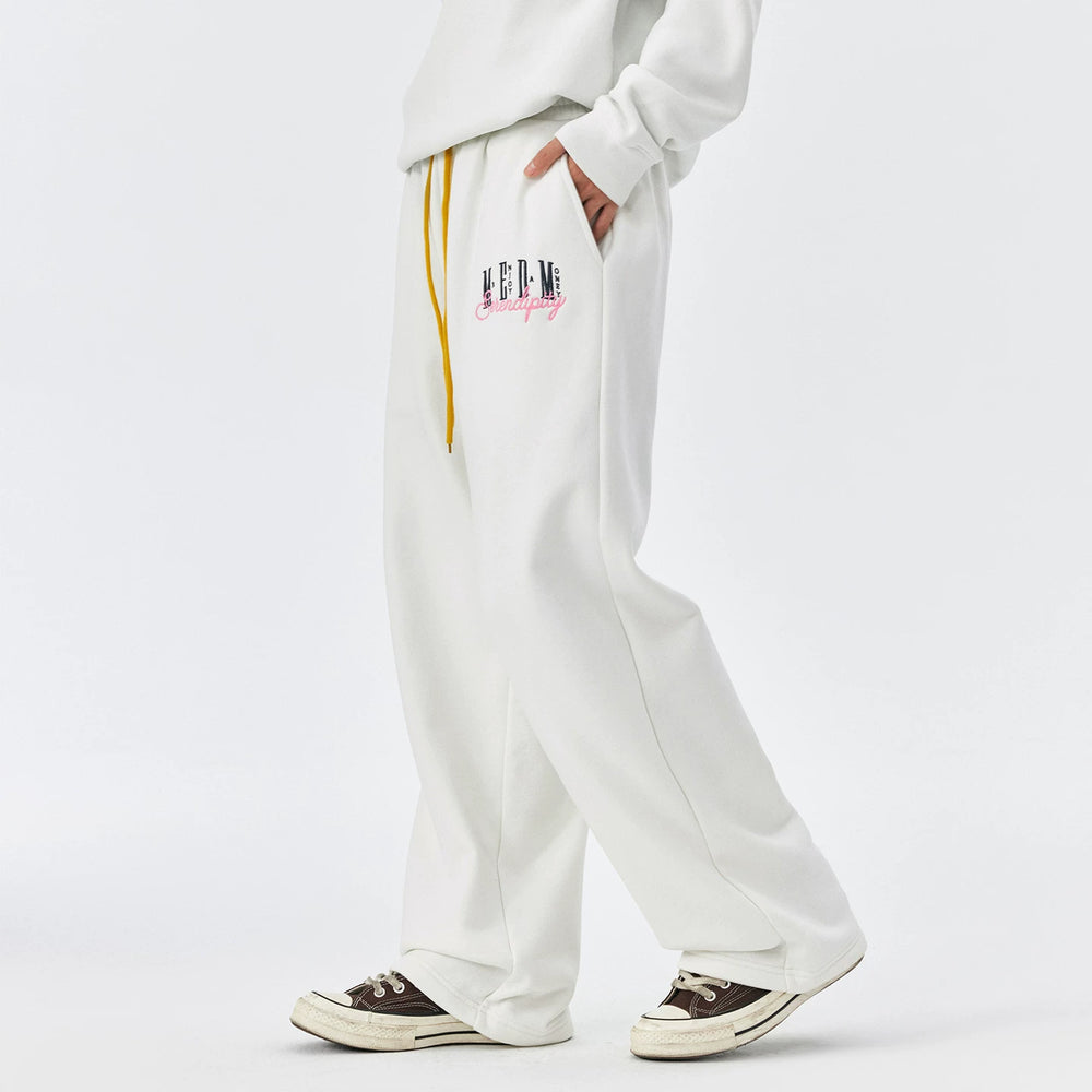 MEDM American basic font loose straight leg sweatpants with spring and autumn velvet drawstring for men and women's casual sports pants