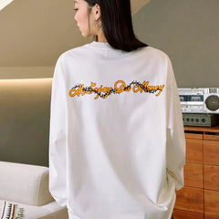 MEDM Flower Thorn Round Text Layout Long Sleeve T-shirt Spring and Autumn Men's Trendy Brand American Casual T-shirt Top