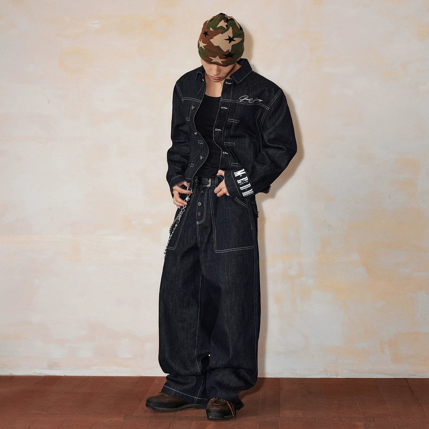 MEDM Original Niu Ming Line Solid Color Wide Leg Loose Jeans Men's Autumn American Street Retro Style Straight Tube Long Pants