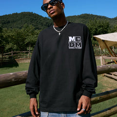 MEDM Emblem Embroidered Alphabet Basic Long Sleeve T-shirt Spring and Autumn Round Neck Loose Spring and Autumn Versatile Couple Trendy Tee