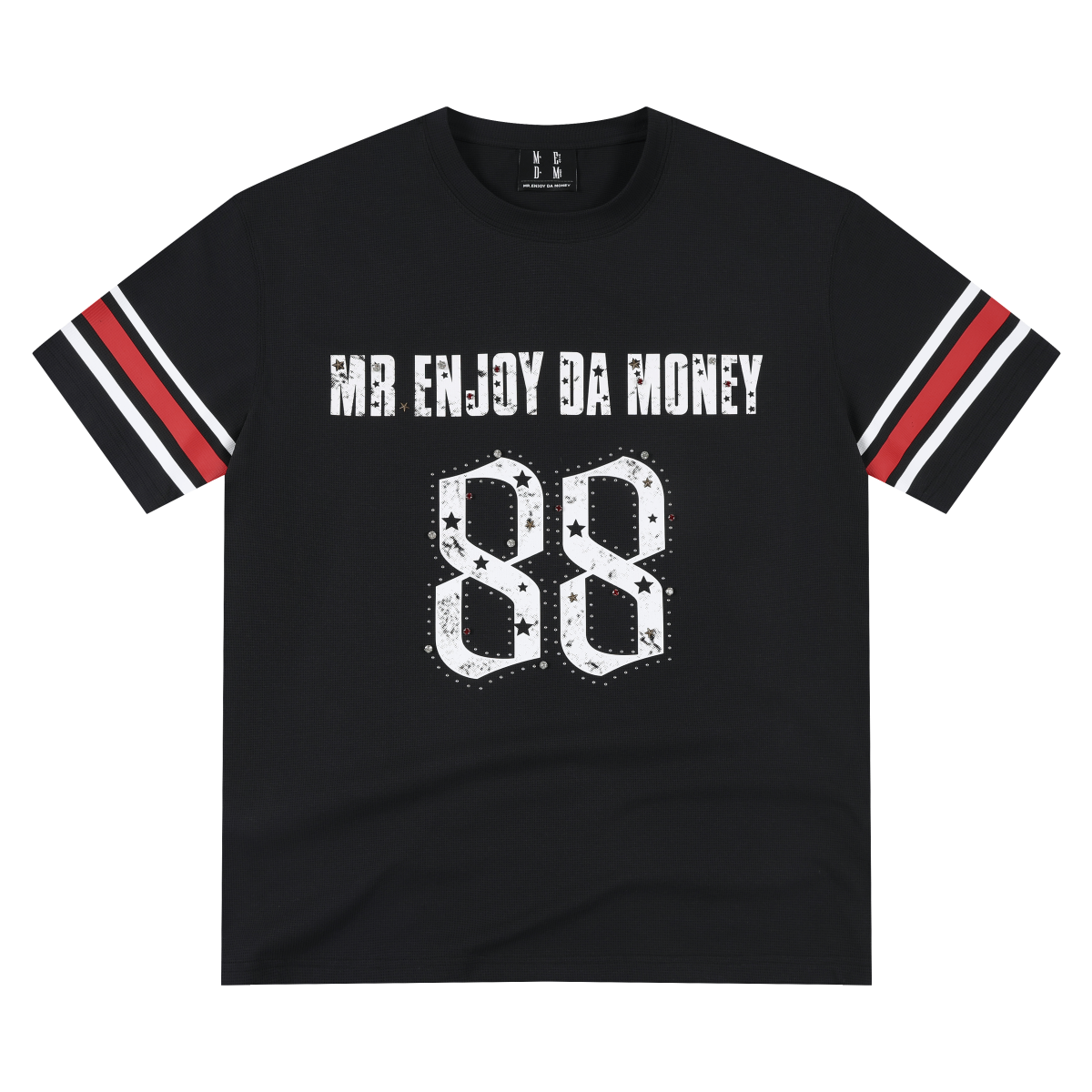 MEDM star studded bead contrasting striped quick drying casual retro jersey loose antibacterial short sleeved T-shirt for men and women