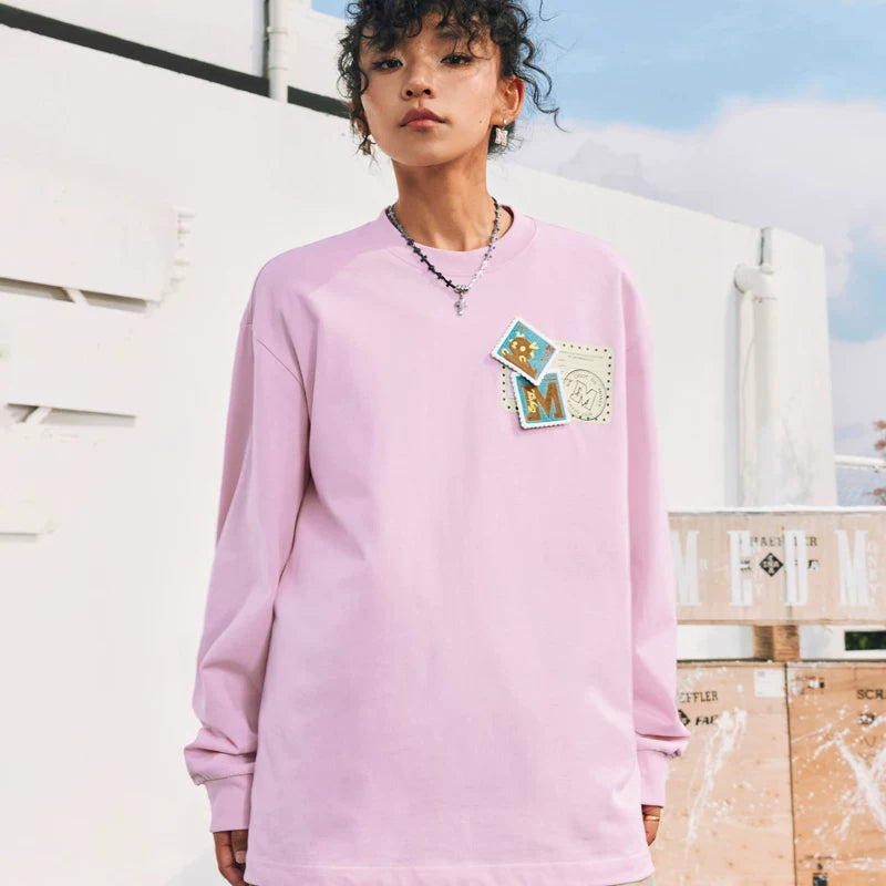 MEDM animal ID Velcro long sleeved T-shirt for men and women, autumn American hip-hop T-shirt, casual loose couple top