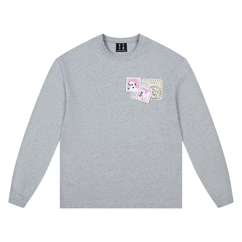 MEDM animal ID Velcro long sleeved T-shirt for men and women, autumn American hip-hop T-shirt, casual loose couple top