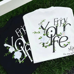 MEDM 3D Embroidered Camellia Short sleeved T-shirt Men's Summer Loose Couple Top Round Neck Half Sleeve Trendy Casual
