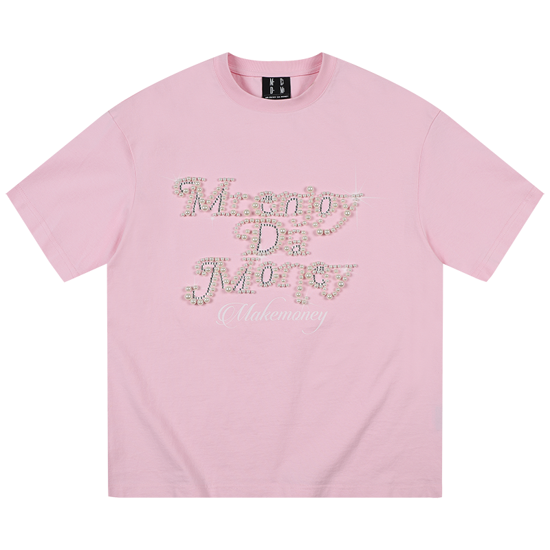 MEDM26SS pearl flower font summer short sleeved T-shirt for men and women, couple style American loose top T-shirt tee