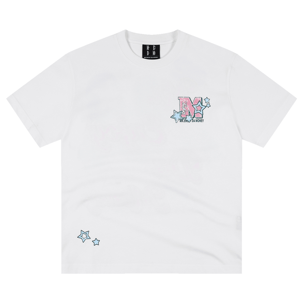 MEDM blend star font layout printing casual round neck short sleeved trendy heavyweight pure cotton loose couple T-shirt