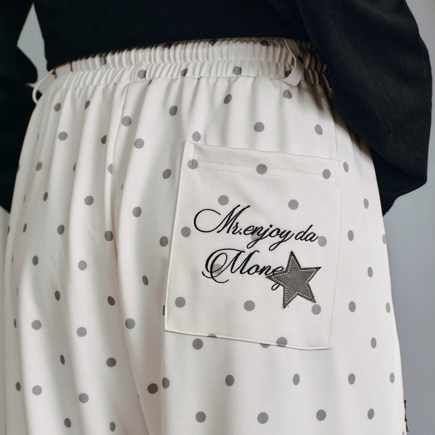MEDM Wave Dot Star Sticker Leather Cool Air Layer Casual Bathroom Pants High Waist Wide Legs Loose Drawstring Straight Leg Pants Trendy