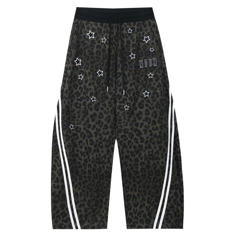 MEDM classic leopard print bar casual curved knife sweatpants embroidered with stars fashion personality men's and women's casual pants