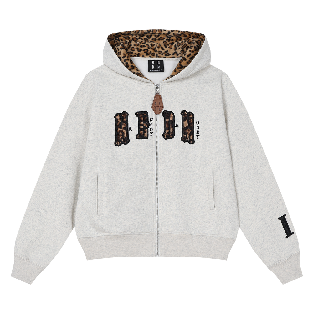MEDM leopard print hat with leather lining, casual zipper hoodie, American couple casual cardigan, hooded and fleece hoodie, autumn