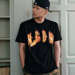 MEDM flame shaped letter logo print casual round neck short sleeved American street unisex loose T-shirt