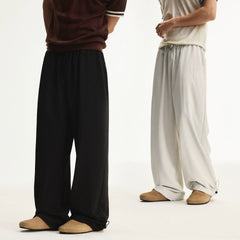 MEDM solid color simple wide leg casual loose straight tube paratrooper pants with side drawstring versatile commuting floor pants for men