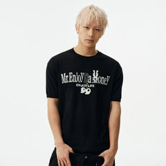 MEDM contrasting logo small cherry knit casual round neck short sleeved trendy versatile lazy men's and women's loose T-shirt summer