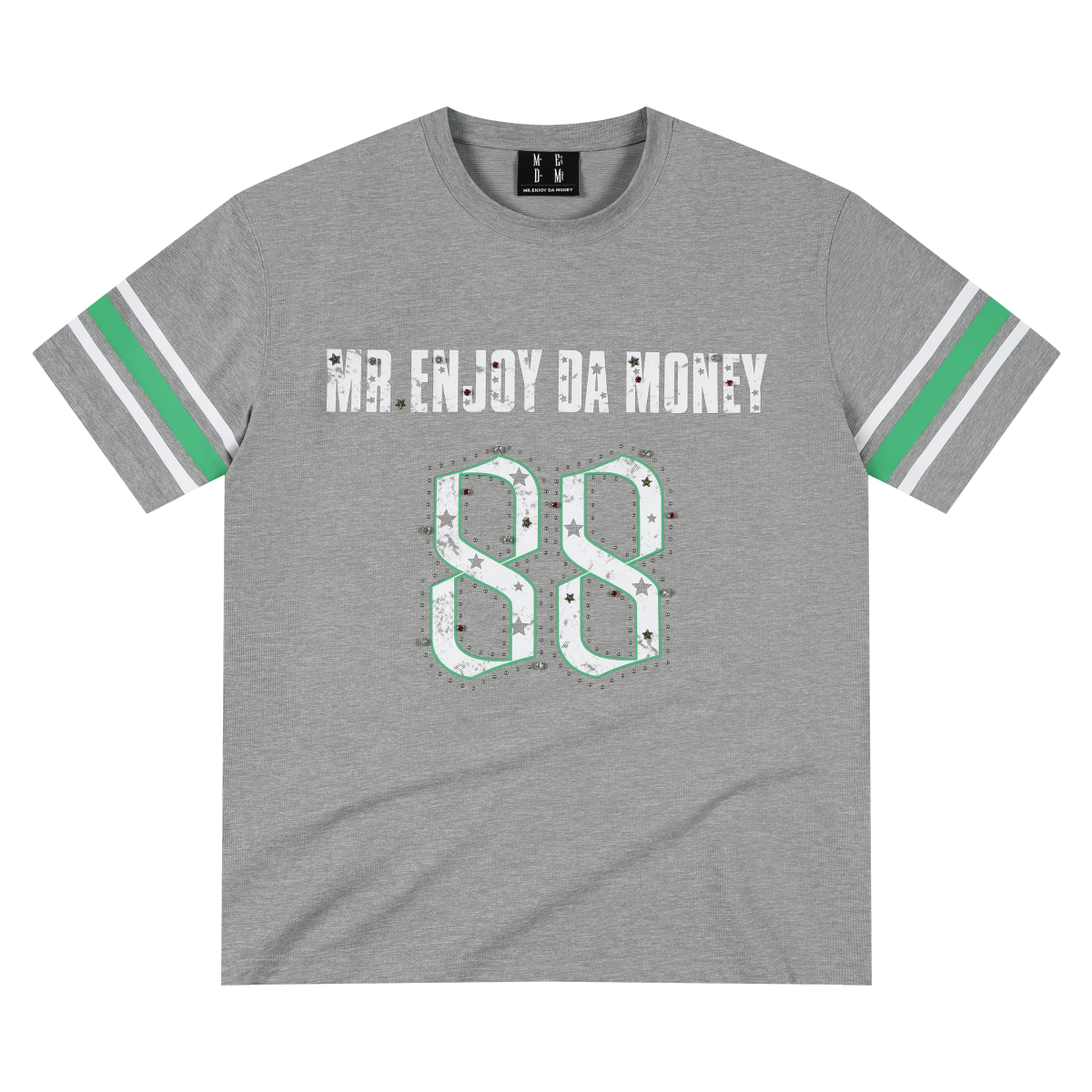 MEDM star studded bead contrasting striped quick drying casual retro jersey loose antibacterial short sleeved T-shirt for men and women