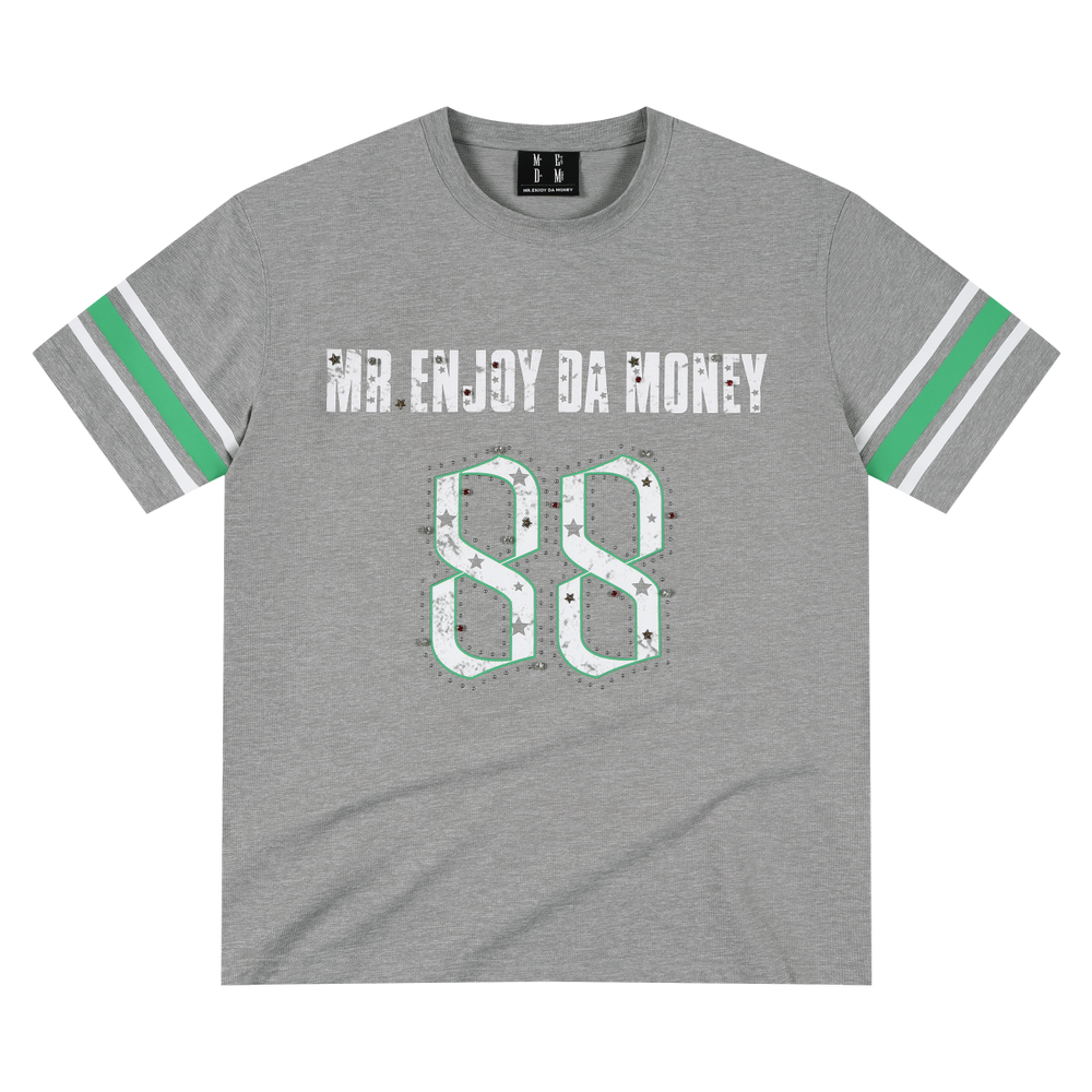 MEDM star studded bead contrasting striped quick drying casual retro jersey loose antibacterial short sleeved T-shirt for men and women