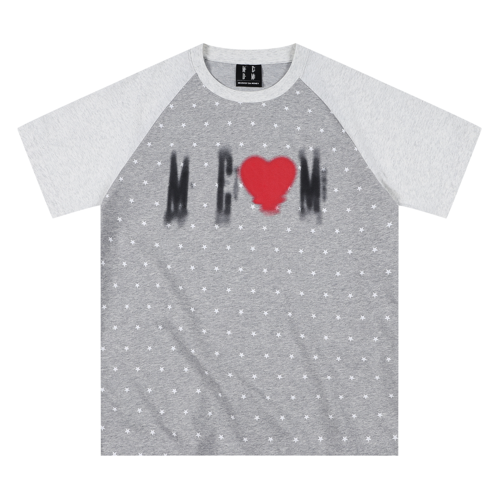 MEDM Large Body Full of Star Shadow Logo Love Printed Casual Shoulder Short Sleeve Trendy Brand Loose Couple T-shirt