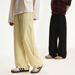 MEDM solid color simple wide leg casual loose straight tube paratrooper pants with side drawstring versatile commuting floor pants for men