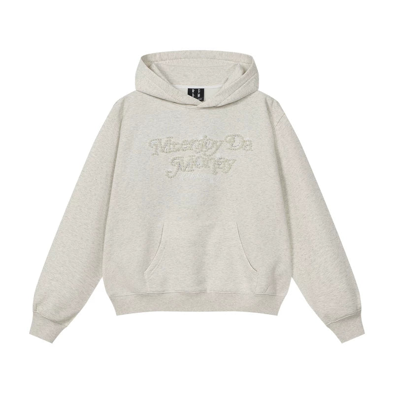 MEDM Nail Bead Flower Font Casual Hoodie Spring and Autumn American Loose Drawstring and Velvet Hoodie Couple Coat