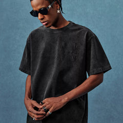 MEDM26SS basic four character logo washed short sleeved T-shirt for men and women, trendy brand American retro casual T-shirt