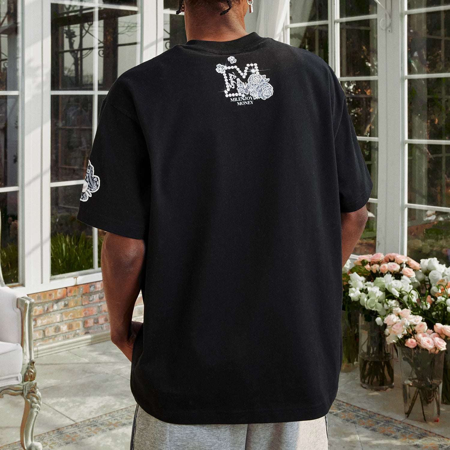 Hou Minghao's same MEDM lace short sleeved T-shirt with American hip-hop style, pure cotton TEE, unisex loose top