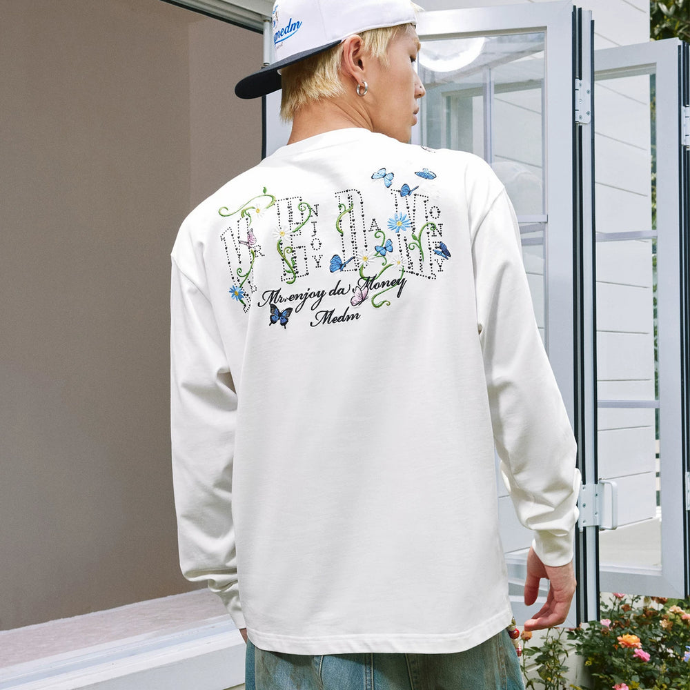 MEDM2025 new product butterfly vine round neck casual long sleeved T-shirt commuting simple couple base shirt top autumn
