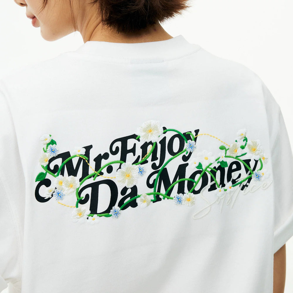 MEDM Light Embroidered Flower Casual Round Neck T-shirt American Street Versatile Letter Printed Loose Couple Short Sleeve