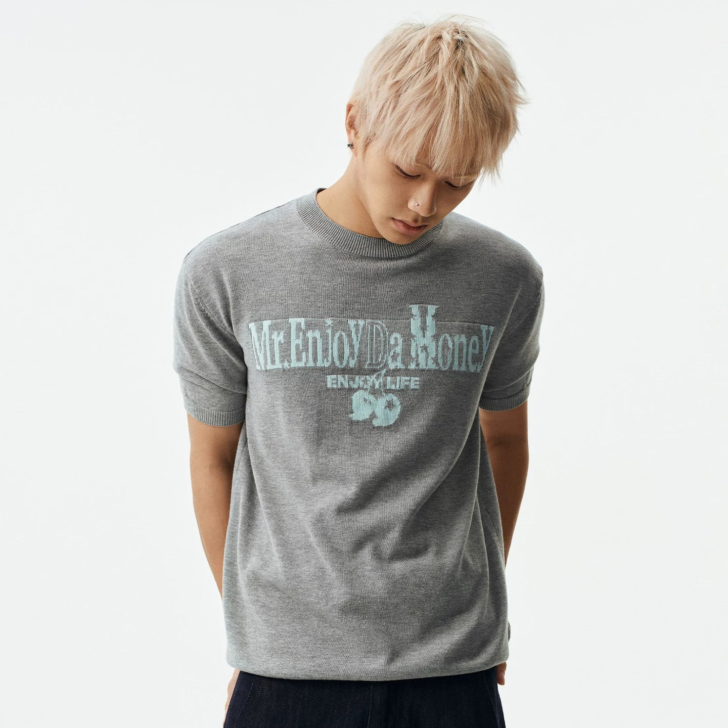 MEDM contrasting logo small cherry knit casual round neck short sleeved trendy versatile lazy men's and women's loose T-shirt summer