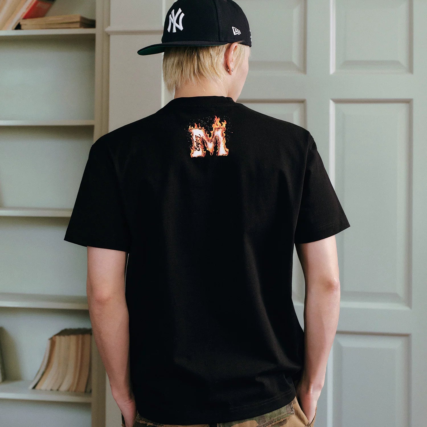 MEDM flame shaped letter logo print casual round neck short sleeved American street unisex loose T-shirt
