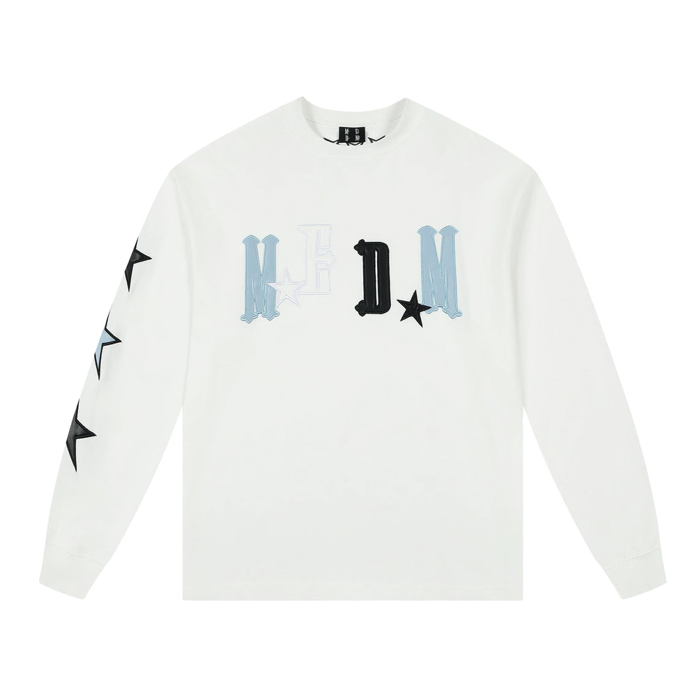 MEDM American Trendy Brand Star Sticky Leather Embroidered Long Sleeve T-shirt for Men in Spring and Autumn, with a niche design and loose casual T-shirt
